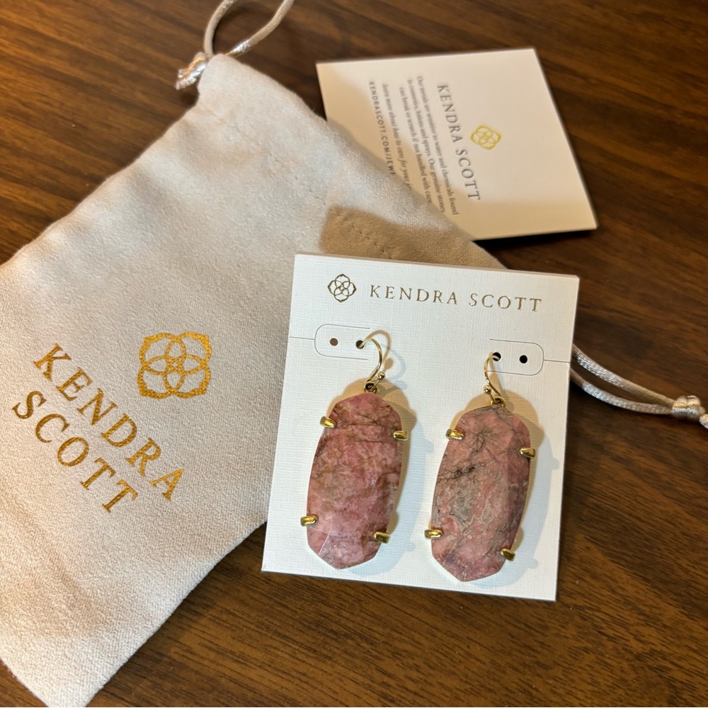 Kendra Scott Rose Pink Stone Drop Earrings - Picture 2 of 7